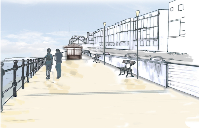 Artist's impression of a potential flood defence for West Kirby