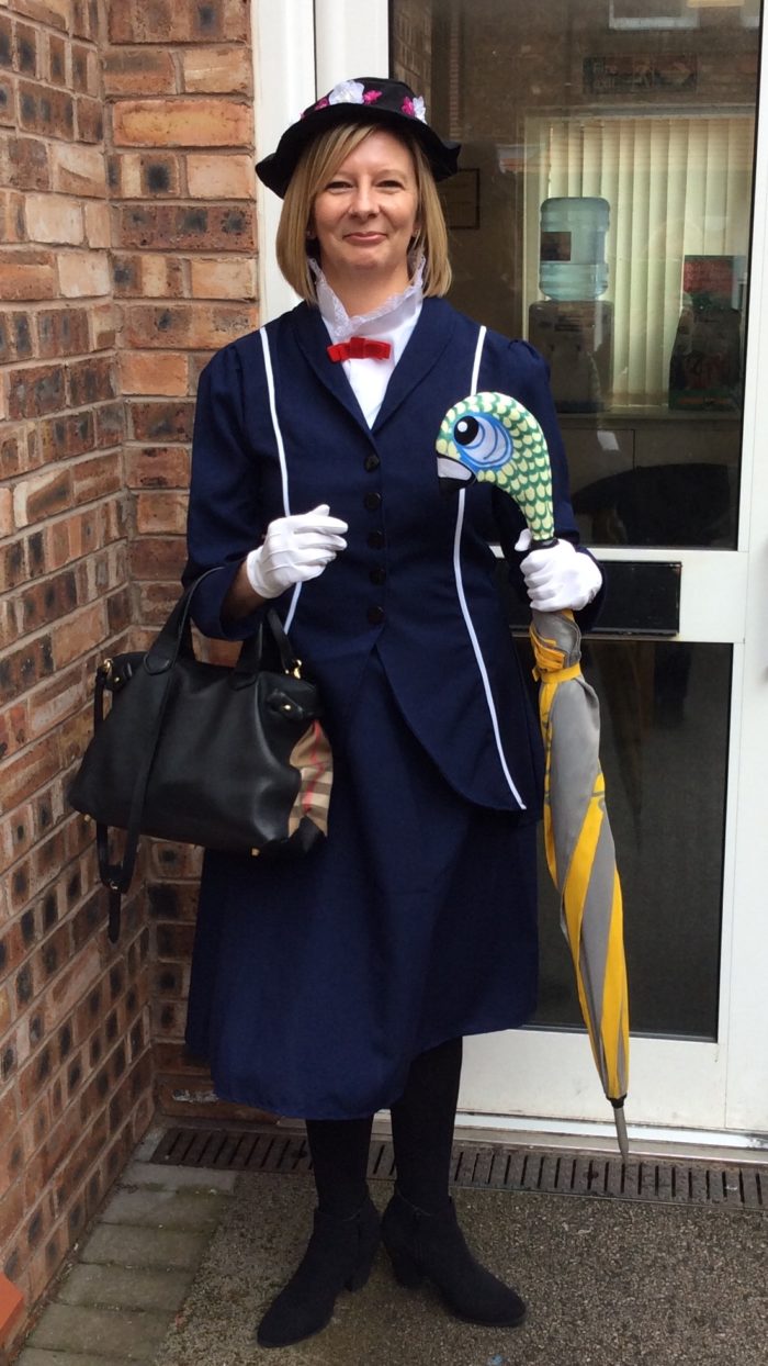Mrs Callaway headteacher of Avalon School, as Mary Poppins