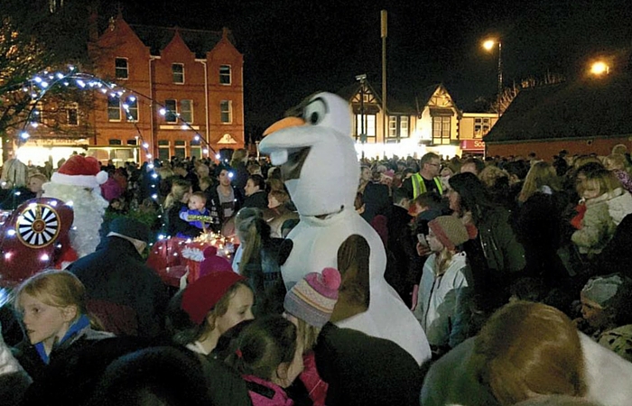 Christmas light switch on night in West Kirby, 2015