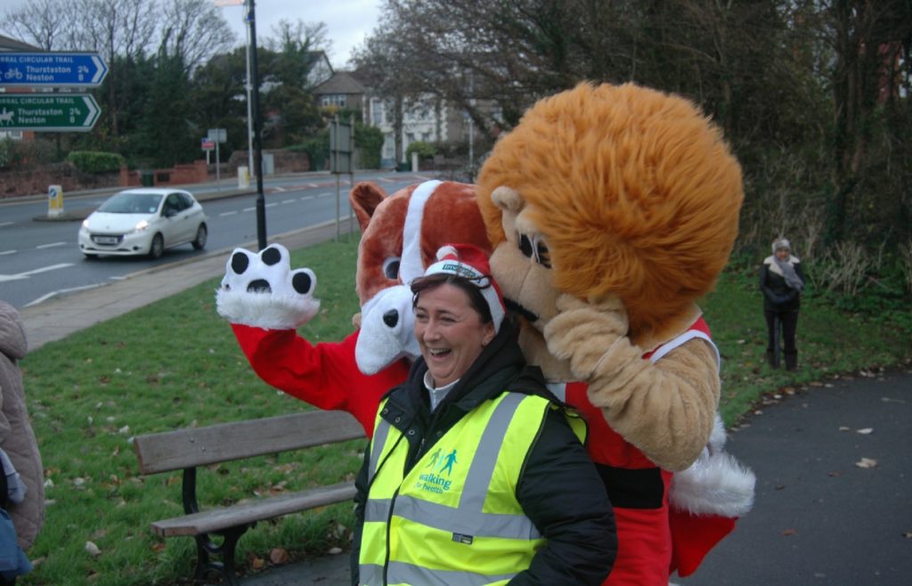 Fun and games with the mascots at 2015 West Kirby Santa Dash