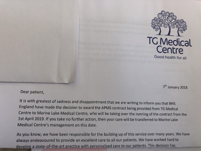 TG Medical Centre, letter to patients