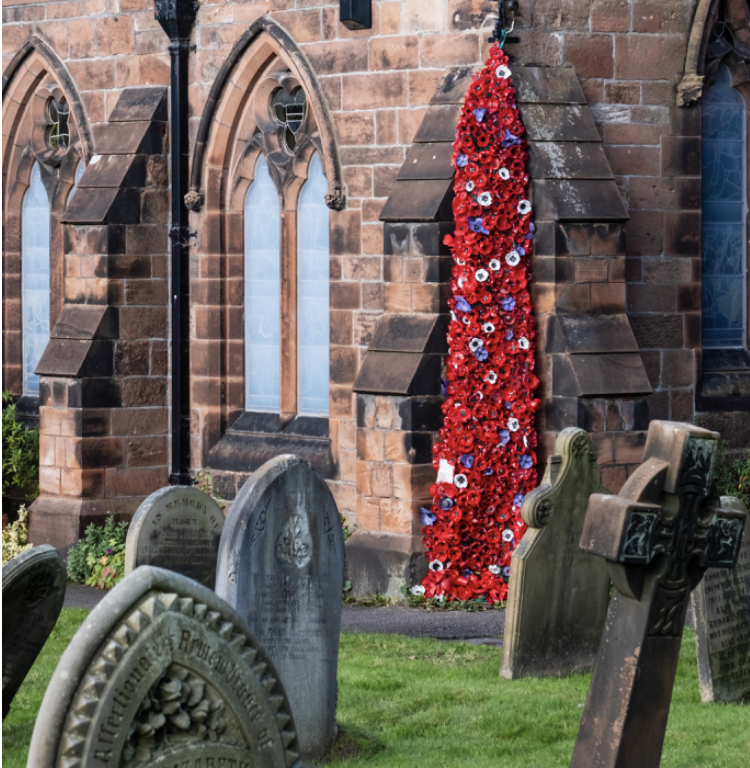 Recycled poppies share a message of war and peace at local churches